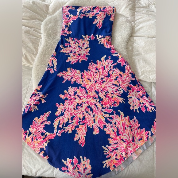 Lilly Pulitzer Strapless Fit & Flare Dress Sz 2XS Blue pink - Picture 2 of 11